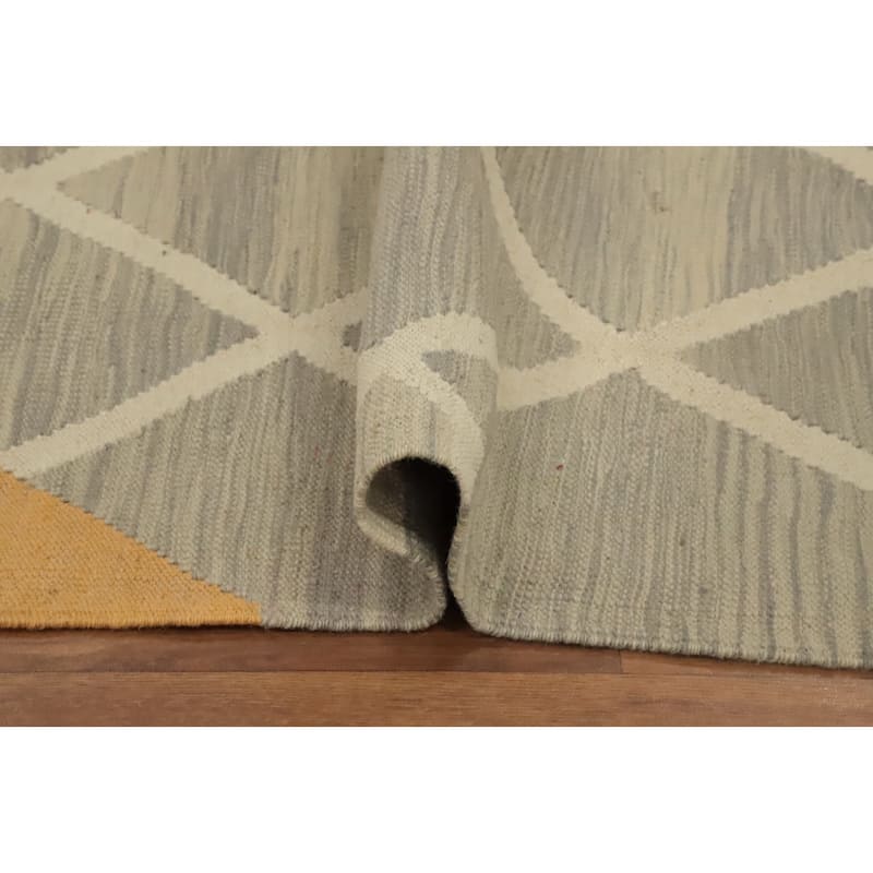 Hand Woven Oriental 100% Wool Carpet Southwestern All-Over Greys & Charcoal Kilim Area Rug - 9' 7'' X 8' 1''