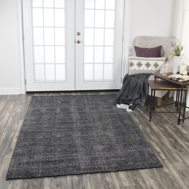 Alora Decor Demure Solid Charcoal Black Hand-tufted Wool Blend Rug - 8' x 10' - Black