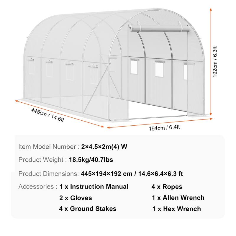 Walk-in Tunnel Greenhouse, Hoop House Greenhouse Tunnel, Plant Hot House with Galvanized Steel Frame, Green PE Cover