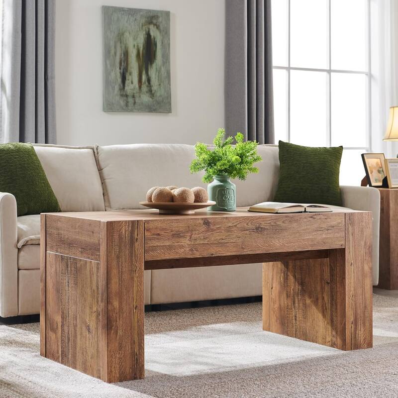 Modern Coffee Table, Wooden Living Room Table w/ Hidden Storage Drawer