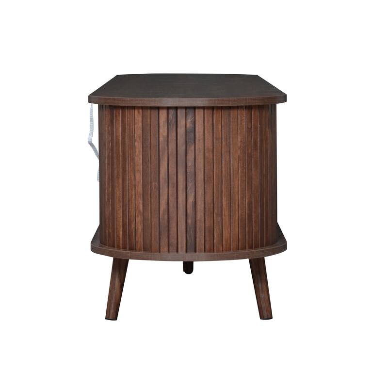 Wood Curved Round Edge TV Stand Media Console with Storage for 80" TV