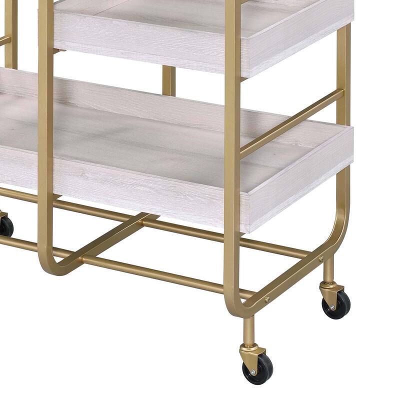 Black and Walnut Serving Cart with 3 Adjustable Trays - Gold