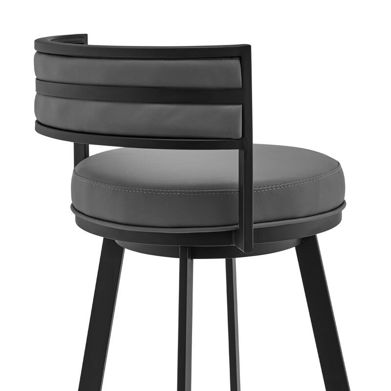Modern Grey Faux Leather Seat Swivel Counter Height Bar Stool with Arms Low Back and Footrest - 34" H x 20" W x 20" D