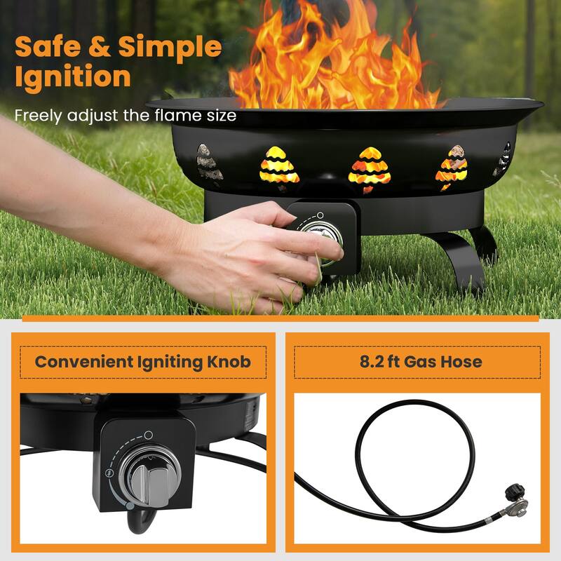 21 Inch Diameter Propane Gas Fire Pit Patio Portable Fire Bowl-Black - Multi