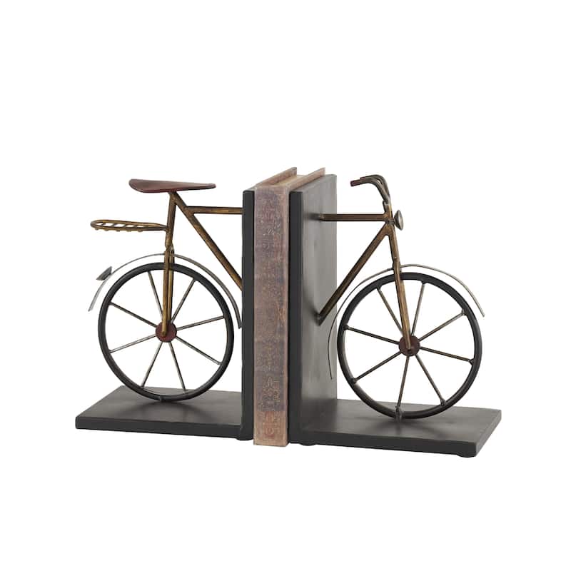 Black Metal Weathered Bike Decorative Bookends (Set of 2)