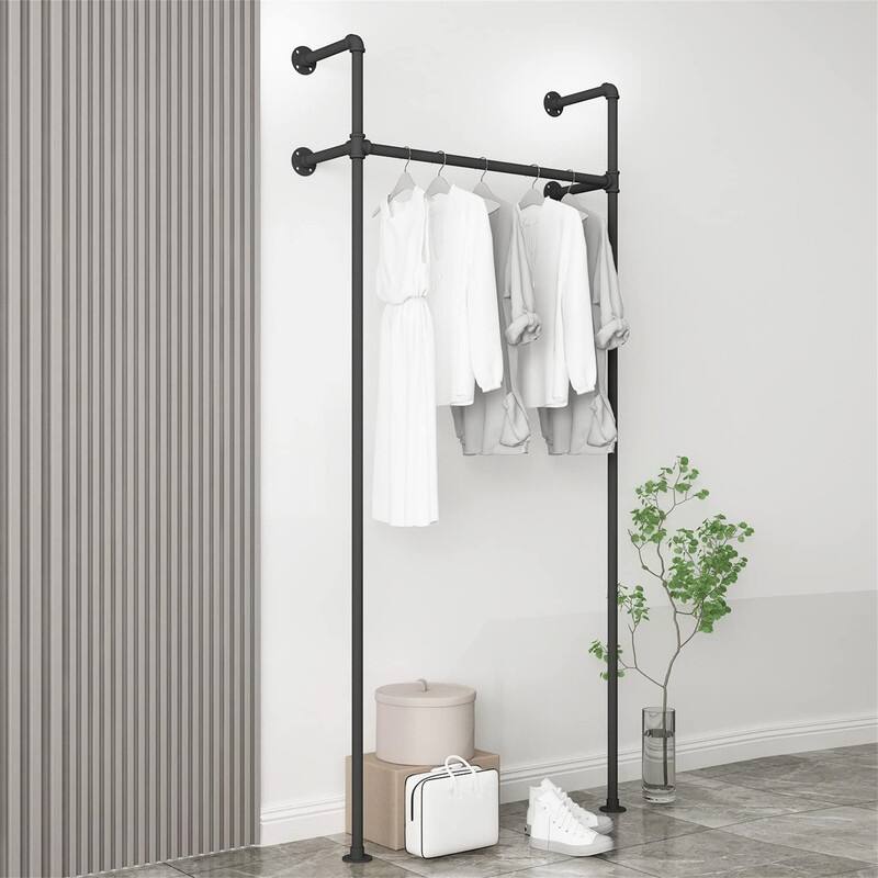 Industrial Pipe Clothing Rack On Wall