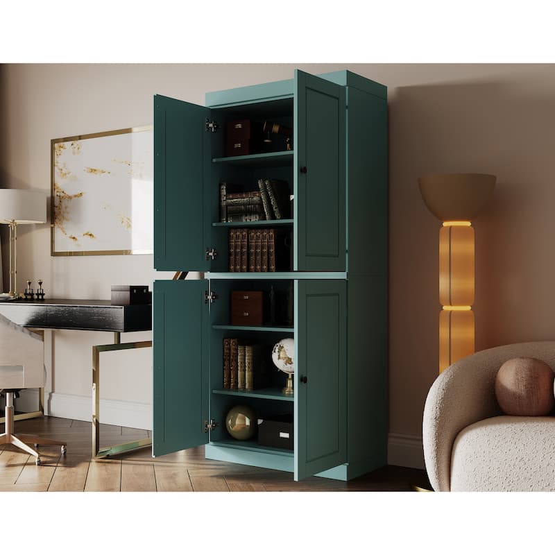 Palace Imports 100% Solid Wood 6-Shelf Bookcase with Solid Doors and Adjustable Shelves - Aqua Blue
