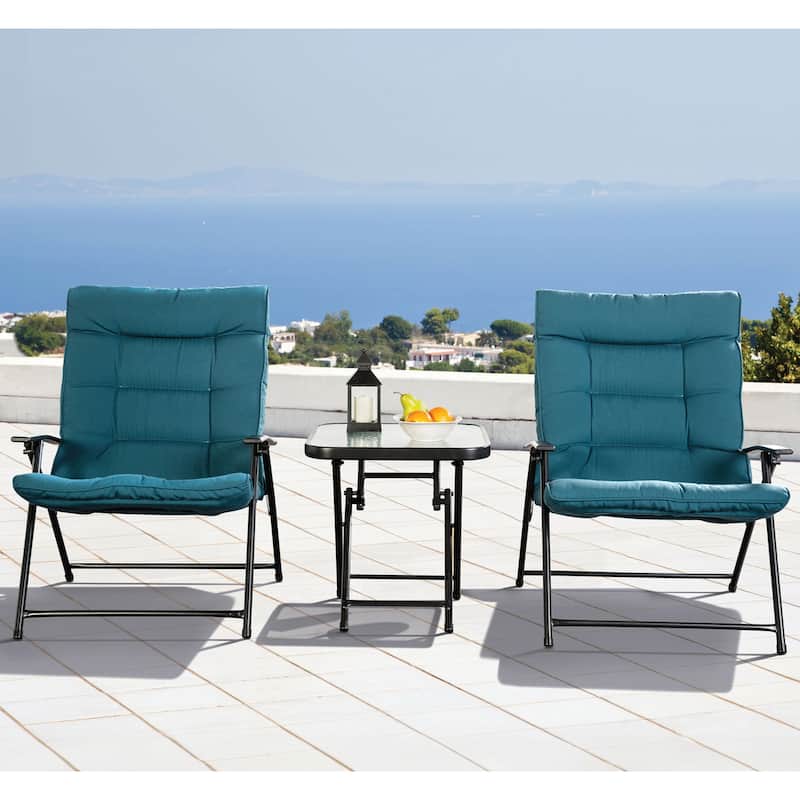 Furniture of America Tway 3-Piece Reclining Metal Conversation Set with Tufted Cushions - Teal