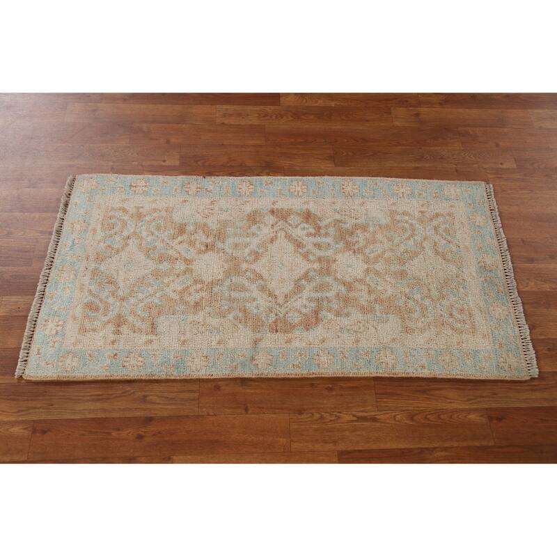 Hand Knotted Oriental 100% Wool Carpet Transitional Geometric Oranges & Rust Oushak Area Rug - 3' 10'' X 1' 11''