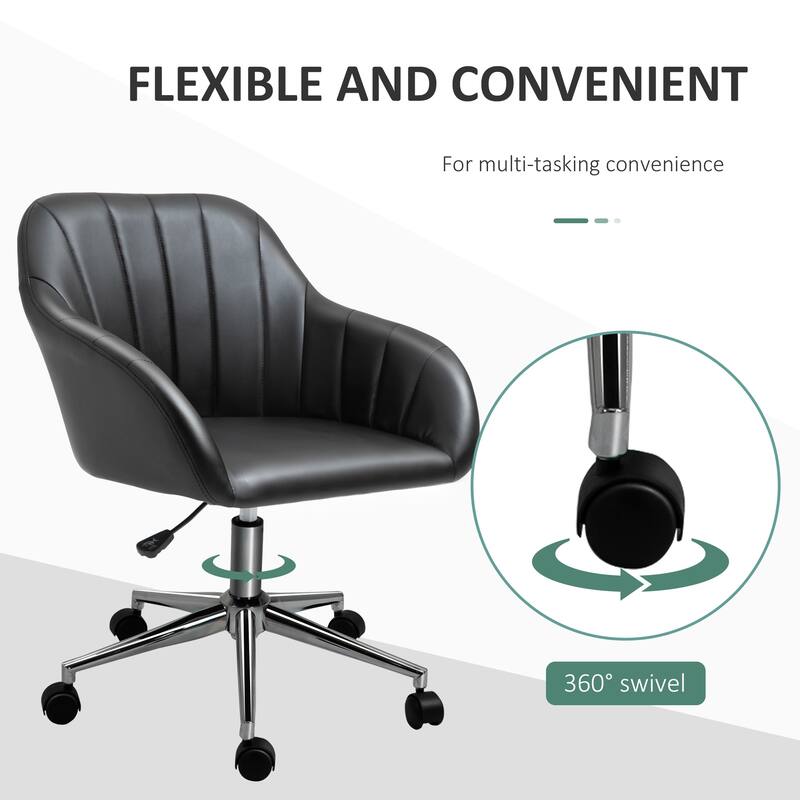 Vinsetto Mid Back Home Office Chair Computer Desk Chair with PU Leather, Adjustable Height, Swivel Wheels for Study, Bedroom