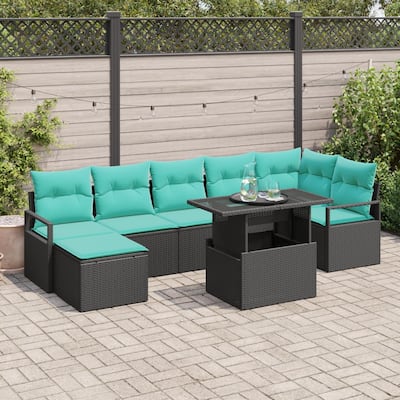 vidaXL 8 Piece Garden Sofa Set with Cushions Black Poly Rattan - 113×48×27.2