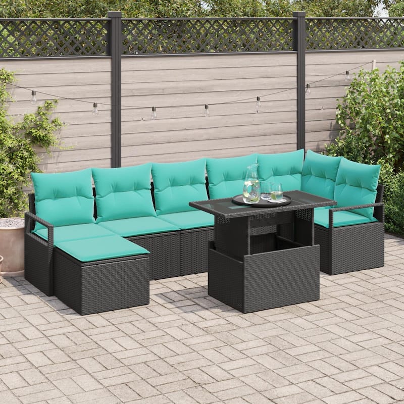vidaXL 8 Piece Garden Sofa Set with Cushions - 113×48×27.2 - Black