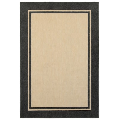Chelles Sand Charcoal Border Outdoor Casual Area Rug