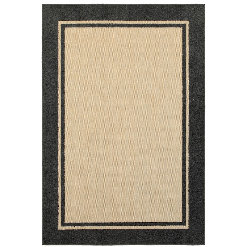 Vista Home Capri Mixed Pile Bordered Black/Tan Indoor-Outdoor Area Rug.
