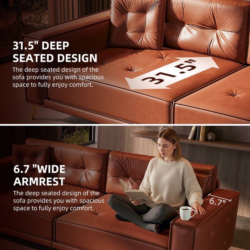 Oversized 3-in-1 Convertible Sofa Bed, 92.1" Faux Leather Square Arms Loveseat, Modern Pull-Out Sleeper Couch with Pillows