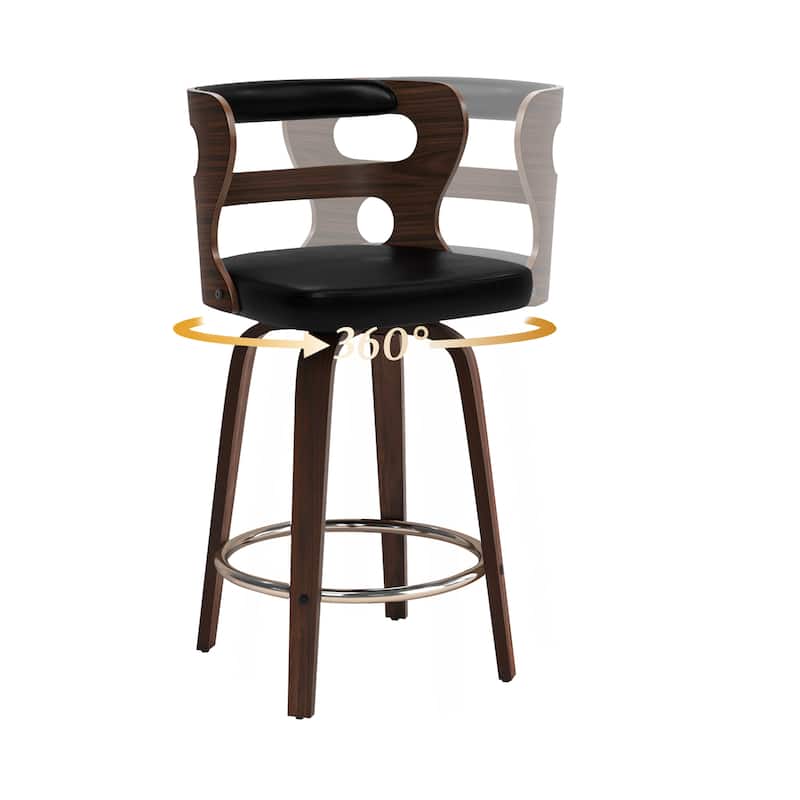 LUE BONA 26"H Modern Walnut Swivel Counter Height Stools, Bar Stools with Backs Set of 3 - 26" H