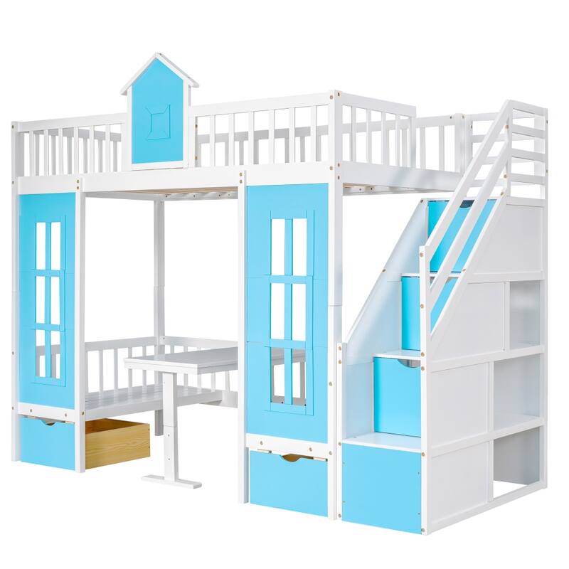 Twin over Twin Bunk Bed with Changeable Table