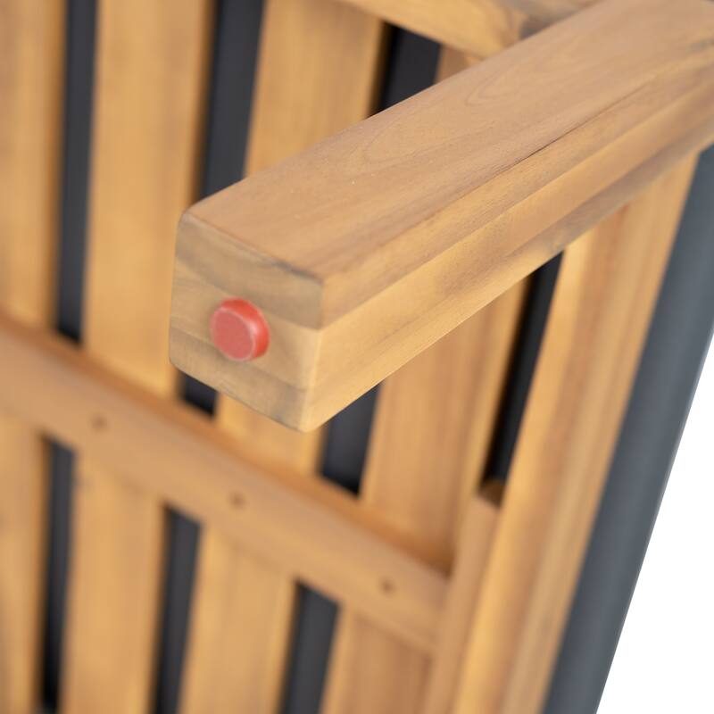 Roomfitters Outdoor Acacia Wood Chaise Lounge with Adjustable Backrest and Cushioned Seat for Patio or Poolside, Dark Gray