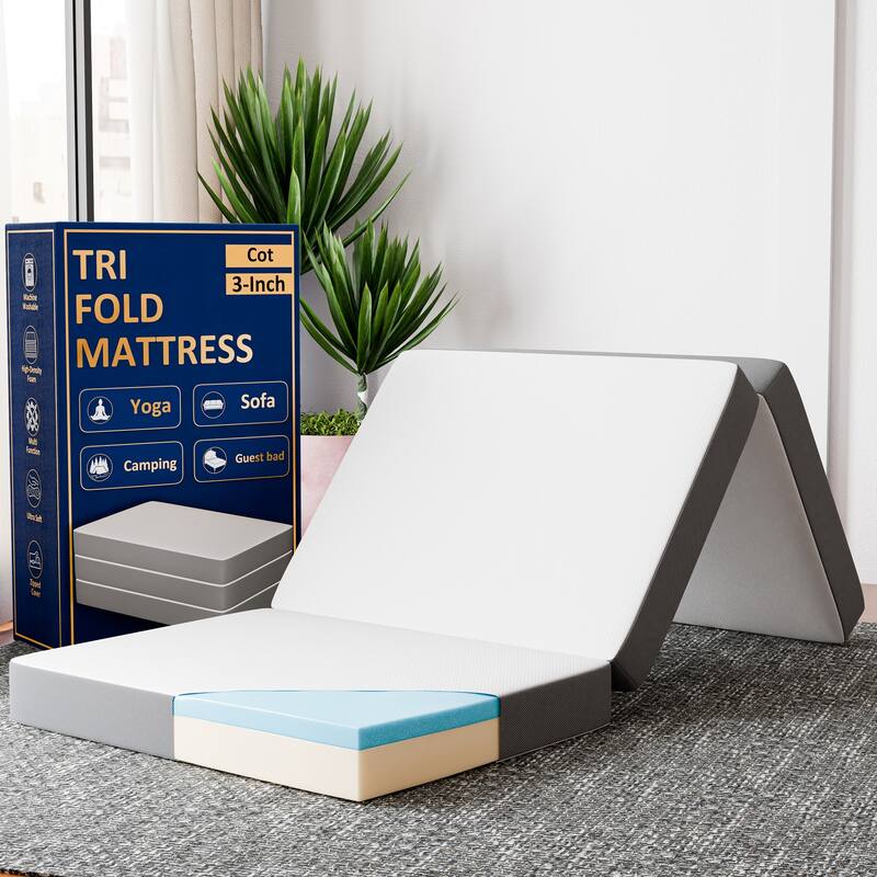 ONETAN, Folding Mattress, 3", 4" & 5" Gel Memory Foam Portable Tri-fold Mattress. - 31-inch - 3-inch