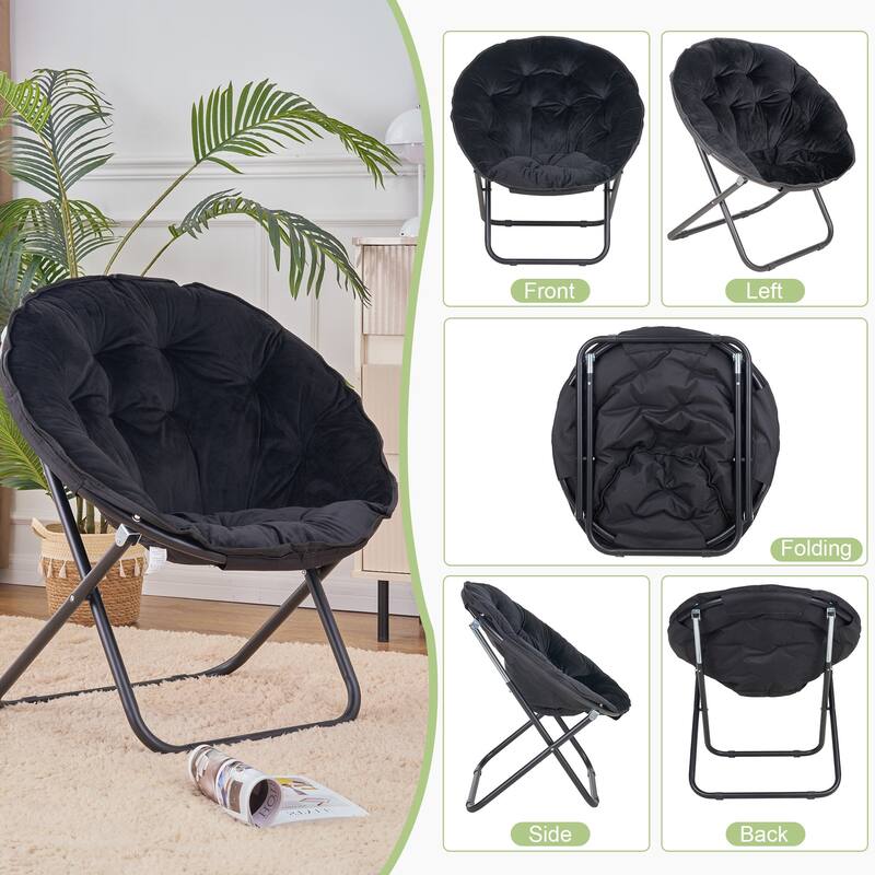 Javlergo Soft Faux Fur Saucer Shaped Comfortable Chair with Foldable Metal Frame, Cozy Chairs, Foldable chairs