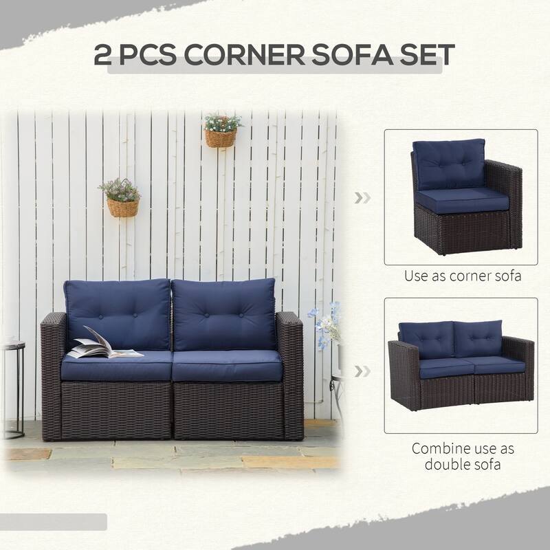 Outsunny 2 Pieces Patio Wicker Corner Sofa Set, Outdoor Freely Combination PE Rattan Furniture, Beige