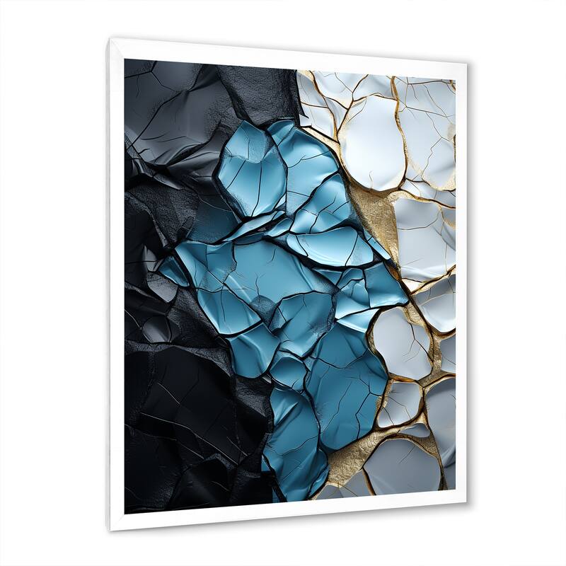 Designart "Turquoise White And Gold Marble Art" Abstract Painting Framed Canvas Art Print