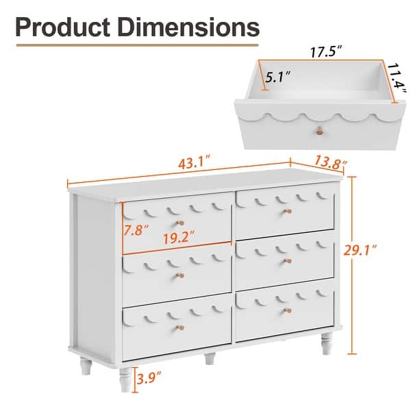 dimension image slide 6 of 7, Whimsical Cloud Dresser with 6 Drawers Cute Kids Bedroom Storage