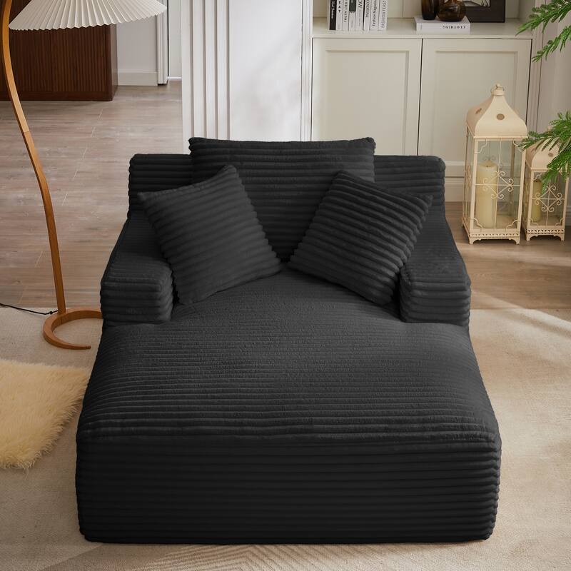 Lazy Sofa Chair Single Chaise Lounge Corduroy Upholstered Sleeper Sofa Ergonomic Couch Chair with Full Foam Cushion and Pillows