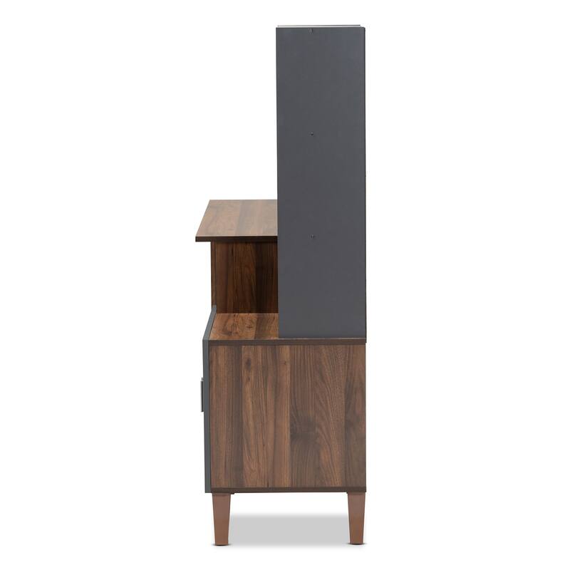 Modern Wood Desk with Shelves - Two-Tone Walnut & Grey Storage Desk