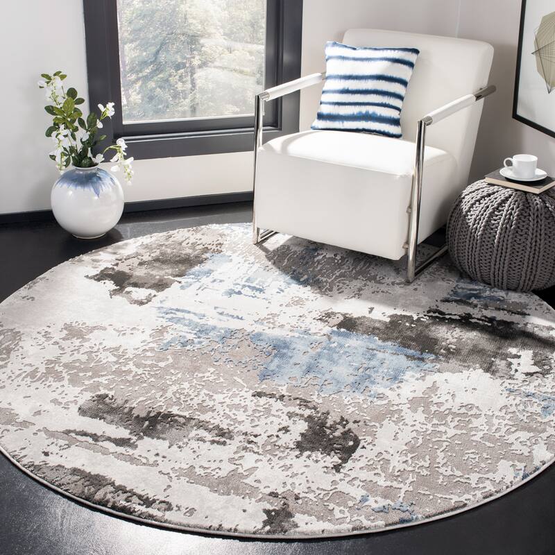 SAFAVIEH Craft Quarta Modern Abstract Rug - 5'3" Round - Grey/Blue