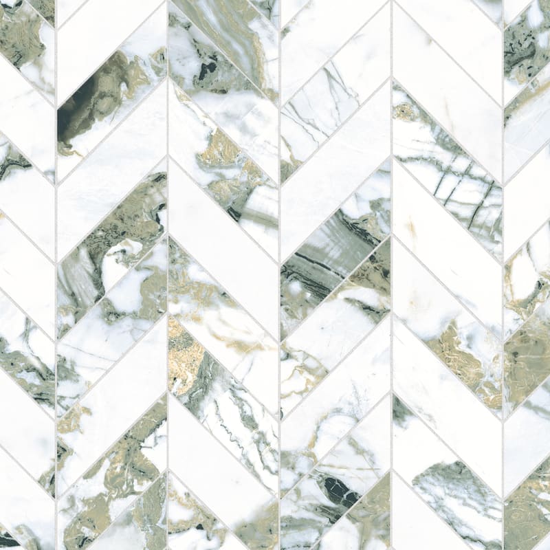 Merola Tile Touche Chevron Jade 11-3/4" x 12-1/4" Porcelain Mosaic Floor and Wall Tile - (1 Tile)