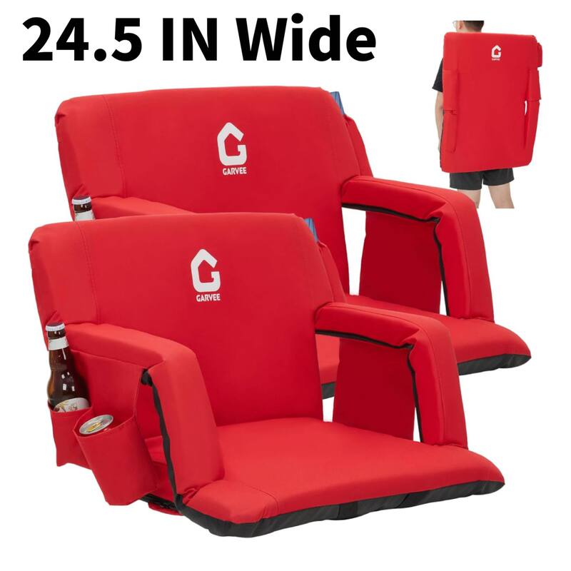 2 PCS 24.5" Reclining Bleacher Seat, Stadium Chair with Back Support Padded Cushion - Red