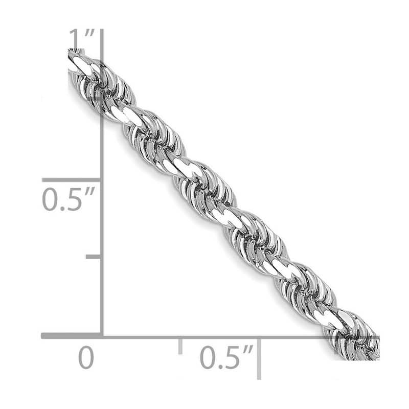 Curata 14k White Gold Solid Lobster Claw Closure 3.5mm Sparkle Cut Rope Chain Bracelet