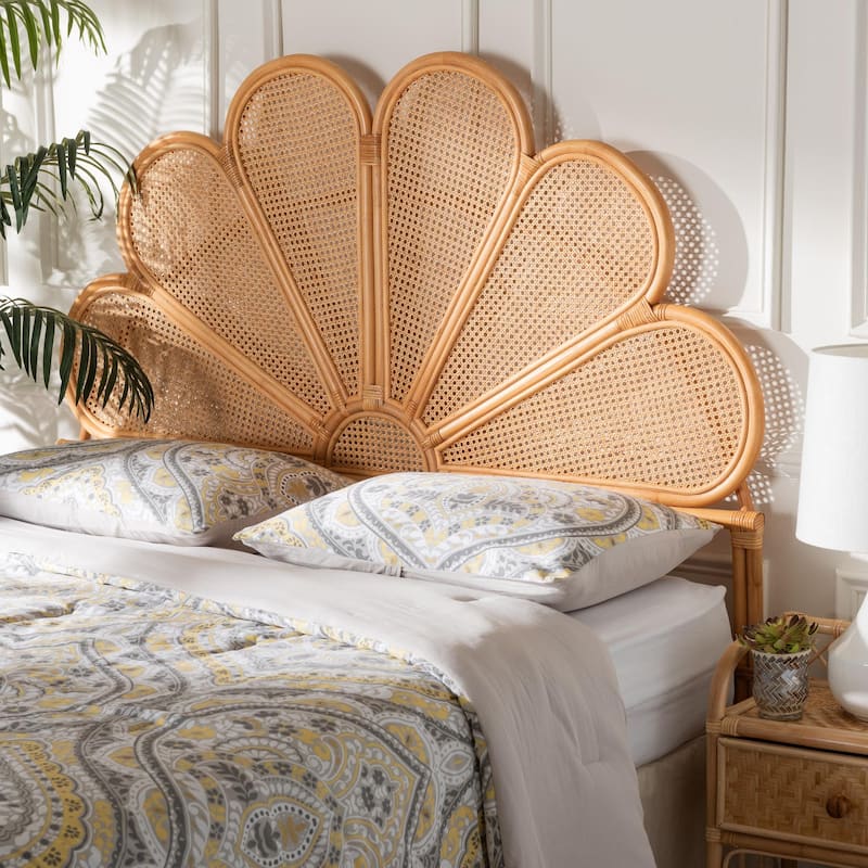 Flower Modern Bohemian Honey Rattan Standalone Headboard