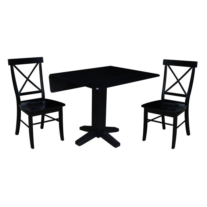 36" Solid Wood Square Dual Drop Leaf Dining Table with 2 Dining Chairs