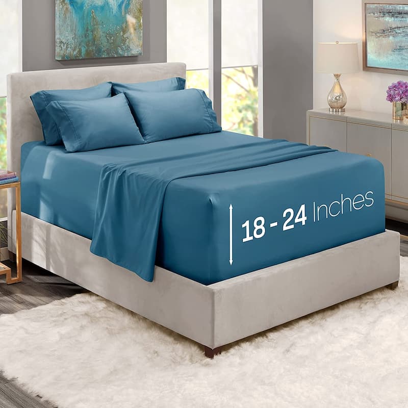 Empyrean Bedding 18"-24" Extra Deep Pocket Sheets Set - Ultra Soft Luxury Bed Sheet Set - Queen - Blue Heaven