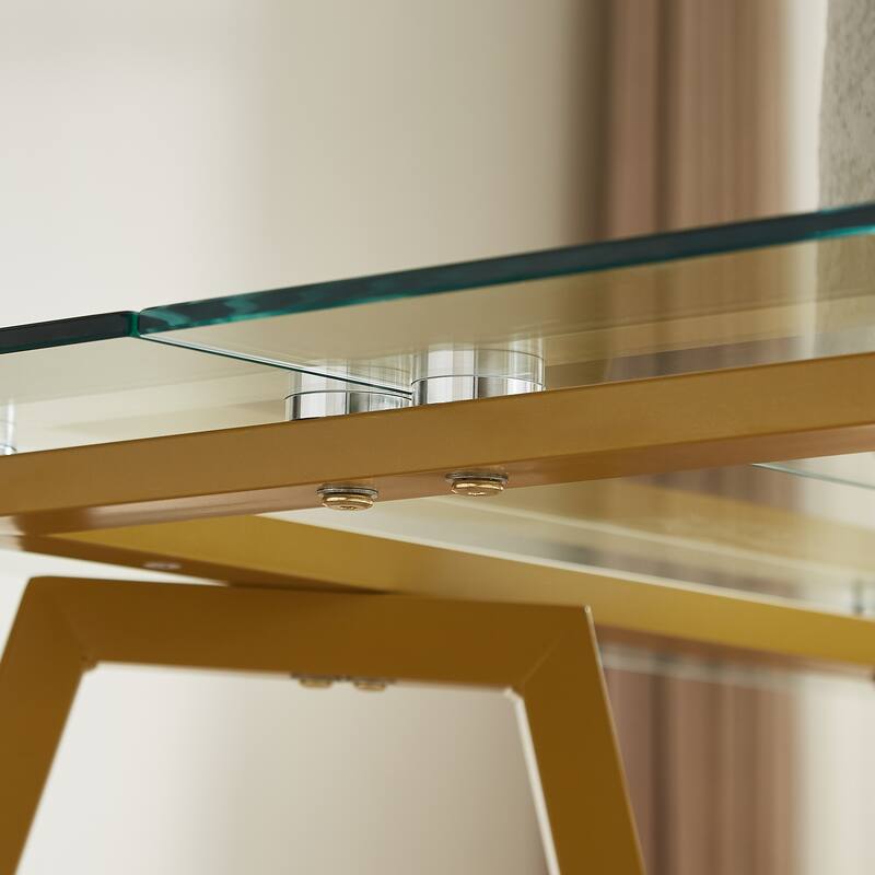 70.9-Inch Rectangular Glass Dining Table,Suitable For 1-8 People,Equipped With Sturdy Metal Table Legs