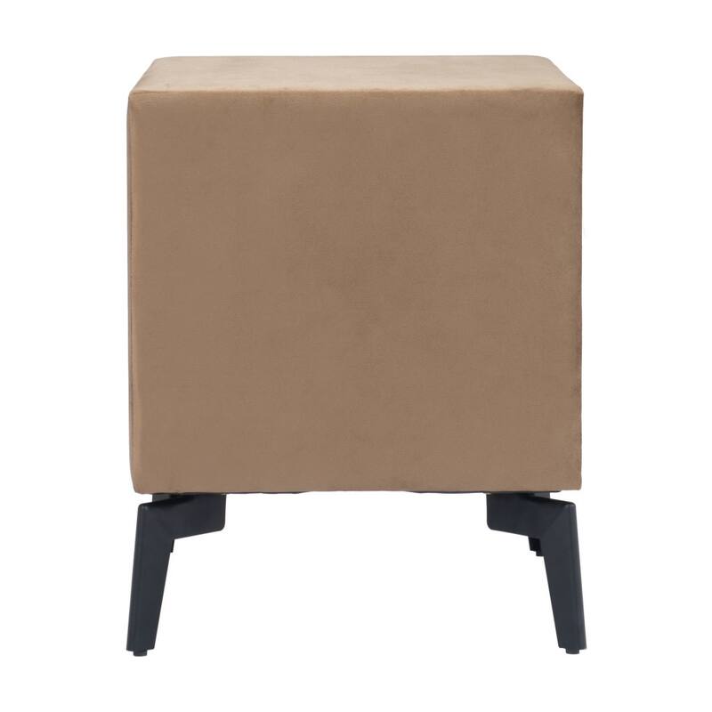 HomeRoots 20" Brown and Black Velvet Wood and Steel End Table With Two Drawers - 20' X '19.7' X '16