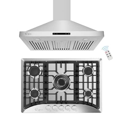 2 Piece Kitchen Package with 30" Gas Cooktop and 30" Wall Mount Range Hood