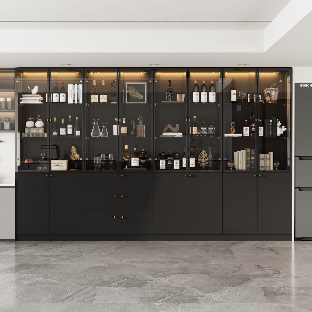 LED Glass Display Cabinet with Aluminum Alloy Frame Glass Door Showcase Wine Storage Cabinet