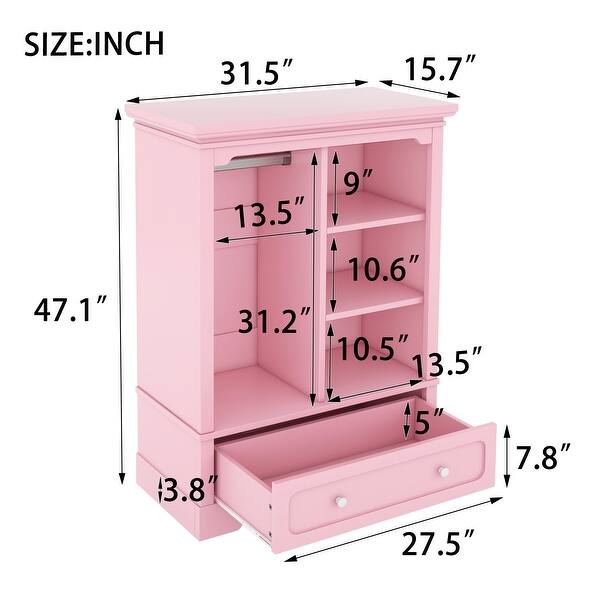 dimension image slide 2 of 3, Open Children's Wardrobe with A Hanging Rod and Open Shelves