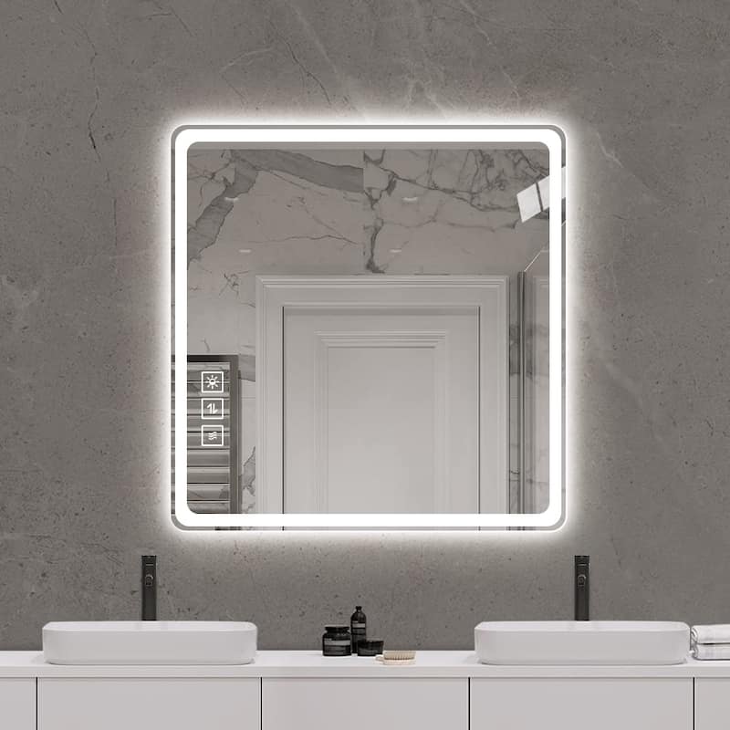 36 x 36 in LED Bathroom Mirror, Anti-Explosion Glass, Rust-Resistant, Anti-Fog Features, Tri-Color Changing - Silver