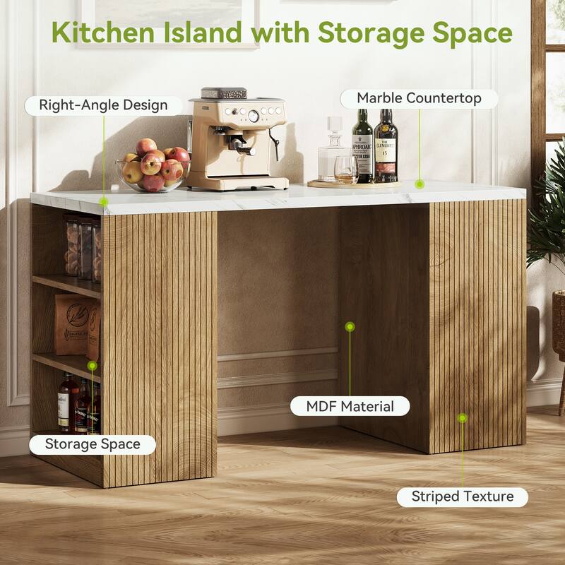 63-Inch Kitchen Island with Side Shelves, Modern Dining Table - 63'' W × 23.2'' D × 35.4'' H