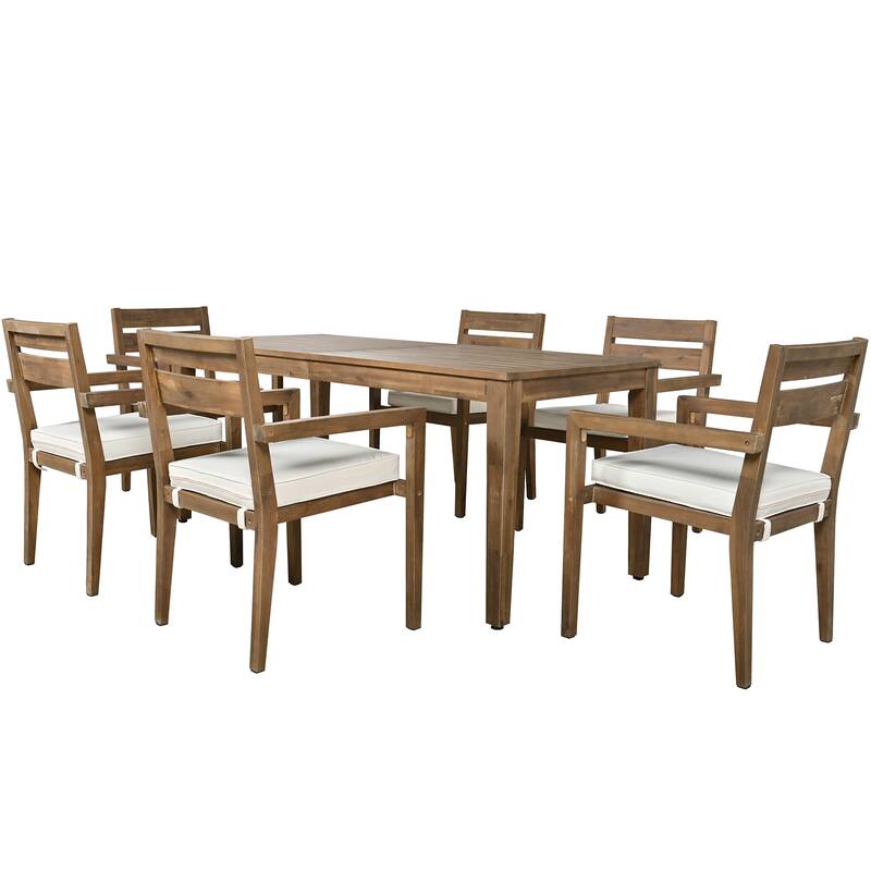 7 Piece Acacia Wood Outdoor Dining Set Suitable for Patio or Backyard