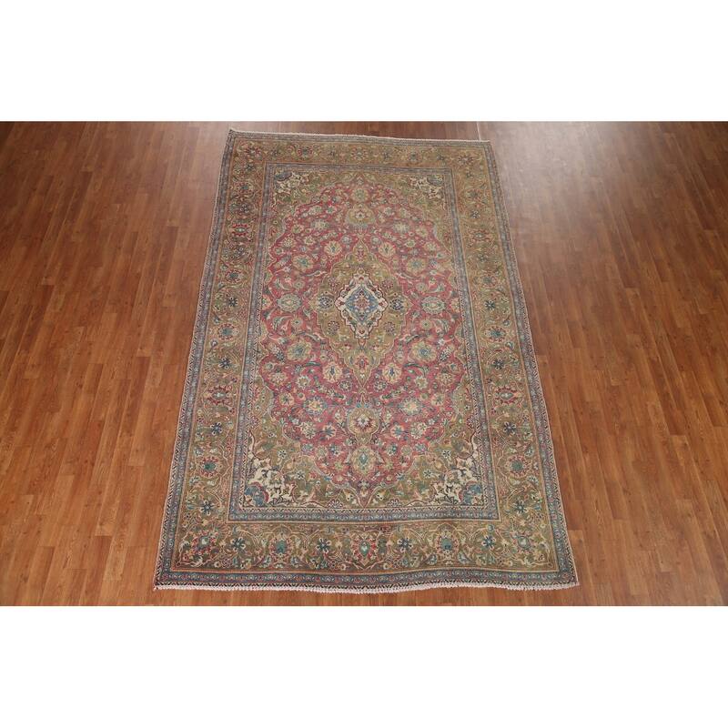 Kashan Vegetable Dye Persian Antique Area Rug Handmade Wool Carpet - 6'5" x 10'5"