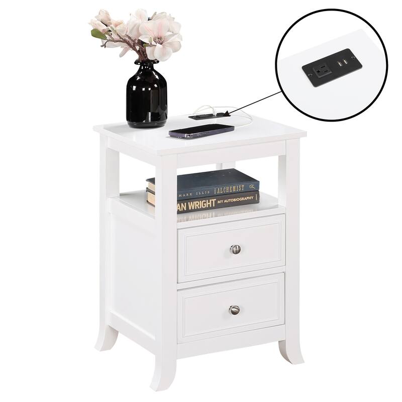 Convenience Concepts Melbourne 2 Drawer End Table with Charging Station and Shelf