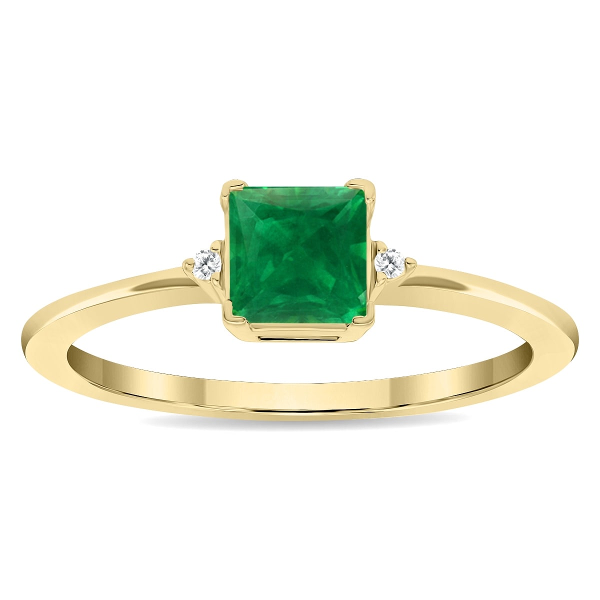 Marquee Women's Square Shaped Emerald and Diamond Classic Band in 10K Yellow Gold