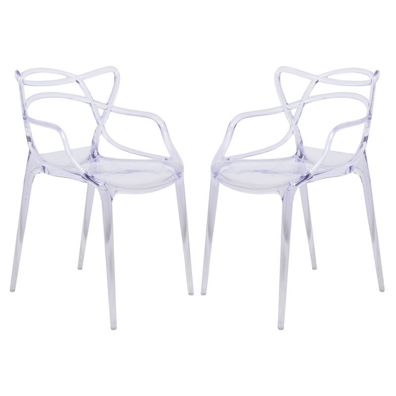Milan Modern Intertwined Stackable Contemporary Accent Dining Chair for Dining Room Living Room and Outdoor Set of 2 - Clear