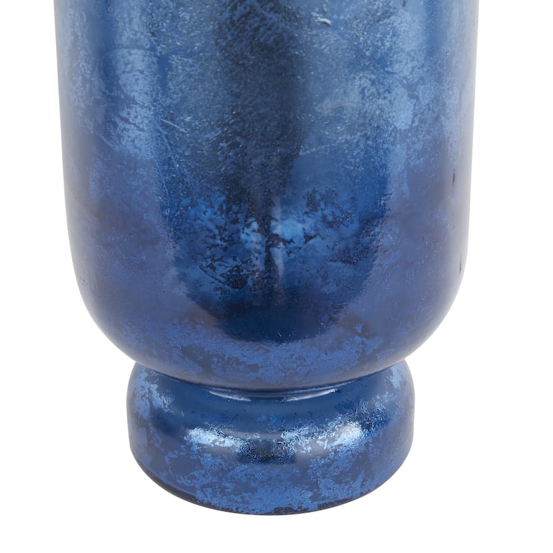 Glass Pillar Hurricane Lamp with Ombre Effect and Gold Interior - Set of 3 Silver, White, Blue - Roche River Decor