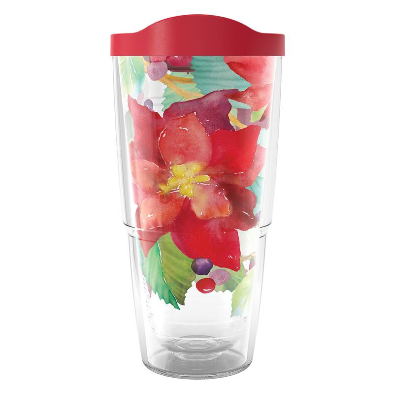 Tervis Christmas Holiday Poinsettias Made in USA Double Walled Insulated Travel Tumbler, Classic - 24oz